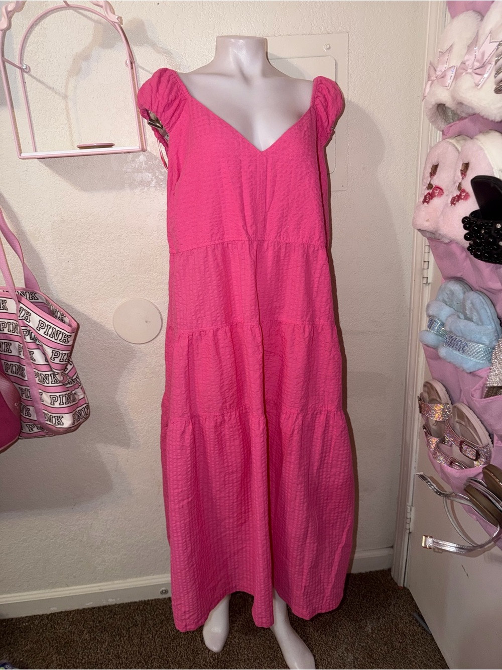 Old Navy Hot Pink Tiered Maxi Dress